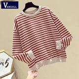 Christmas Gift Autumn Striped Knitted Hoodies Sweatshirts Women Casual Gentle Long Sleeve Loose Pullovers Patchwork O-Neck Collar Tops