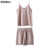 Christmas Gift  casual oversize Knitted Tracksuit  women knit camisole +shorts 2 Pieces knit Set female chic loose t-shirt + shorts suits