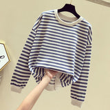 Christmas Gift Autumn Striped Knitted Hoodies Sweatshirts Women Casual Gentle Long Sleeve Loose Pullovers Patchwork O-Neck Collar Tops