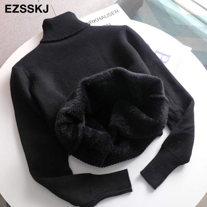 Christmas Gift  Autumn winter cashmere basic warm Sweater velvet Pullovers Women female fur thick Turtleneck sweater knit Jumpers top