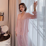 New Women's Pajamas Set Vintage V Neck Lace Sleepwear Silk Like Nightie Leisure Home Clothes Nightwear Pyjamas Femme