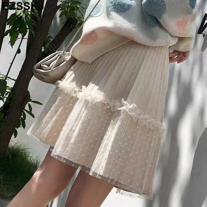 Christmas Gift Autumn winter short pleated skirt  for women mini sweater skirt short skirt a-line sun skirt new high-waist