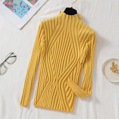 Christmas Gift  Autumn Rainbow Slim Solid Sweater Tops Pullover Knitted Sweater Women Casual Long Sleeve Office Lady Jumper Sweater 17041