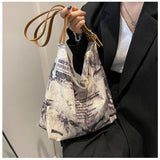 solvbao New Shoulder Bag For Women Newspaper Print Oxford Handbags PU Leather Straps Bucket Bag Ladies Tote Bag Hand Bags Bolsos