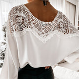 Christmas Gift  Women Autumn Sexy Lace Stitching White Shirts Vintage Plus Size Ladies Tops New Crochet Embroidery Lace Blouse Blusas 12459