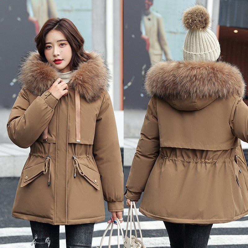 Christmas Gift  New Winter Jacket Artificial Fur Collar Women Jacket Parkas Plus Velvet Thick Overcoat Female Long Coats Outwear Plus Size