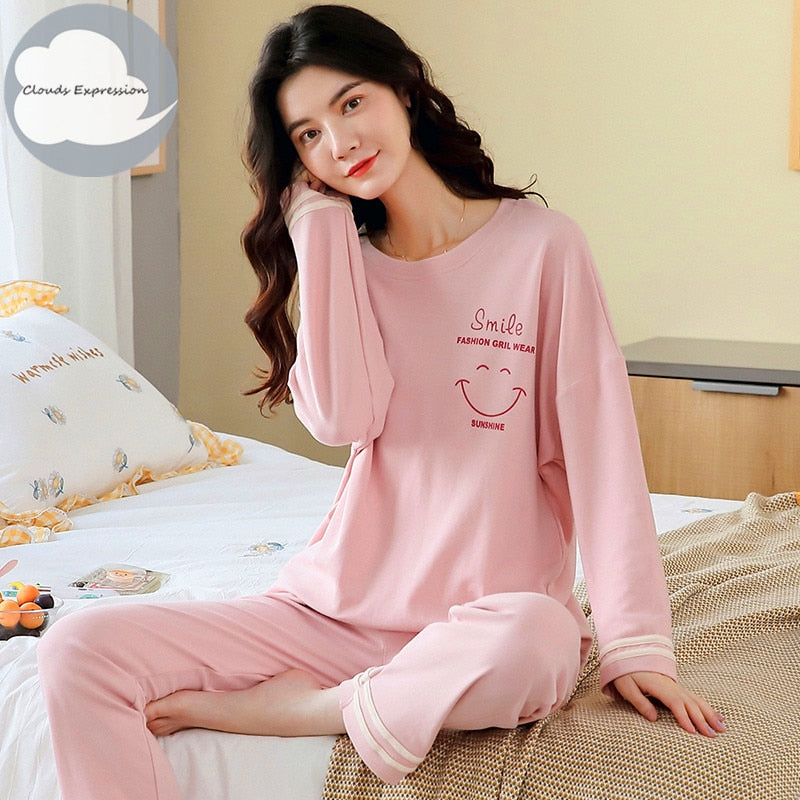 Spring Autumn Women's Sleep Lounge Pajama Long Sleeved Woman Pajama Set Cartoon Pyjamas Cotton Sleepwear M L XL XXL XXXL Fashion