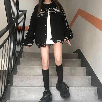 Christmas Gift  Spring Girls Corduroy Coat Bomber Loose Jacket Women Baseball Uniform Harajuku Clothes Female Ladies Letter Embroidery Gothic