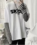 Black Friday Sales Rainbow Sleeve Harajuku T-Shirt Women's Stitching Long Sleeve T-Shirt Stripe Printing O-Neck Chic Tops  Summer Streetwear