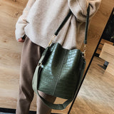 Back To College  Vintage Leather Stone Pattern Crossbody Bags For Women New Shoulder Bag Fashion Handbags And Purses Bucket Bags