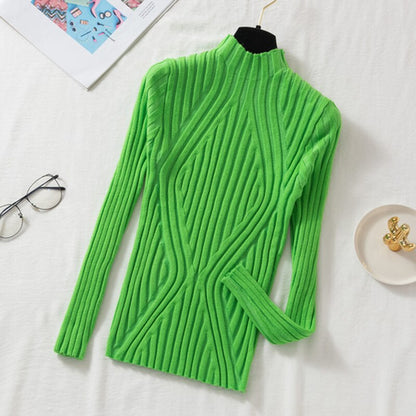 Christmas Gift  Autumn Rainbow Slim Solid Sweater Tops Pullover Knitted Sweater Women Casual Long Sleeve Office Lady Jumper Sweater 17041