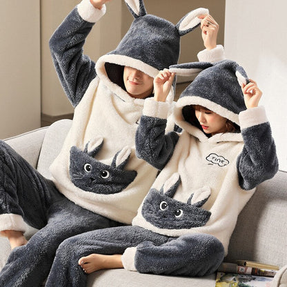 solvbao Couples Pajamas Set Coral Fleece Sleepwear Autumn Winter New Cute Lounge Wear Casual Pyjamas Suit Nightwear Panda Home Clothes