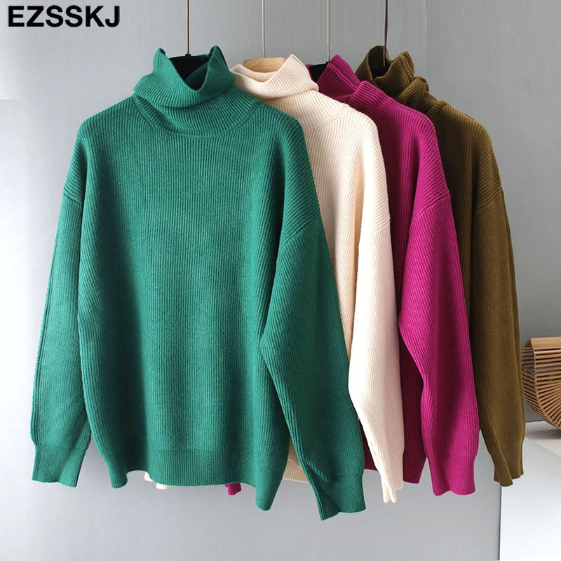 Christmas Gift  Women's Sweater Autumn Winter Warm Turtlenecks Casual Loose Oversized  wool sweaters  Pullover  Femme top