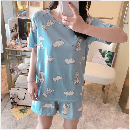 Girl Sleepwear Cartoon Summer Women Pajamas Set Pijama Short Women Pyjamas Suit Female Clothing  Nightwear