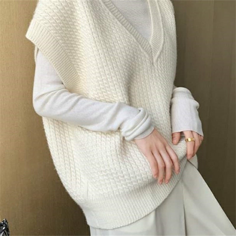 Christmas Gift   New Winter Spring Women Sweaters Pullovers Sleeveless Vest Waistcoat Vintage Oversize Wild Knitwear Tops SWV1158