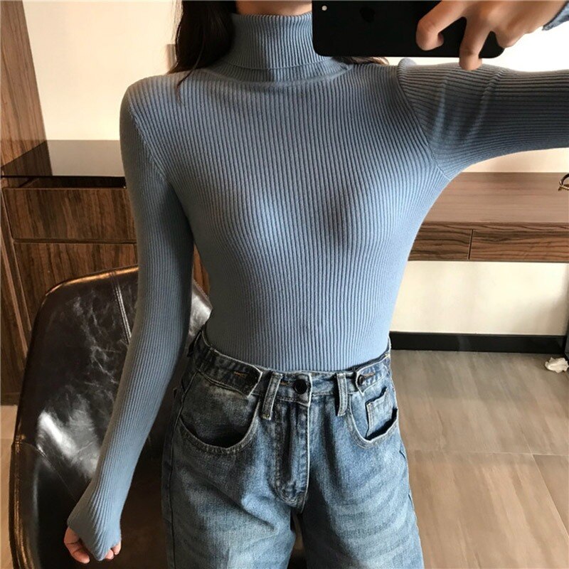 Christmas Gift  Autumn New Slim Long Sleeve Jumper Women Turtleneck Knitted Pullover Winter Sweater Women Soft Warm Sweater Pull Femme 6897