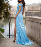 Mermaid Evening Dresses Long  Satin Formal Dresses Side Slit Abiye Gece Elbisesi Robe De Soiree