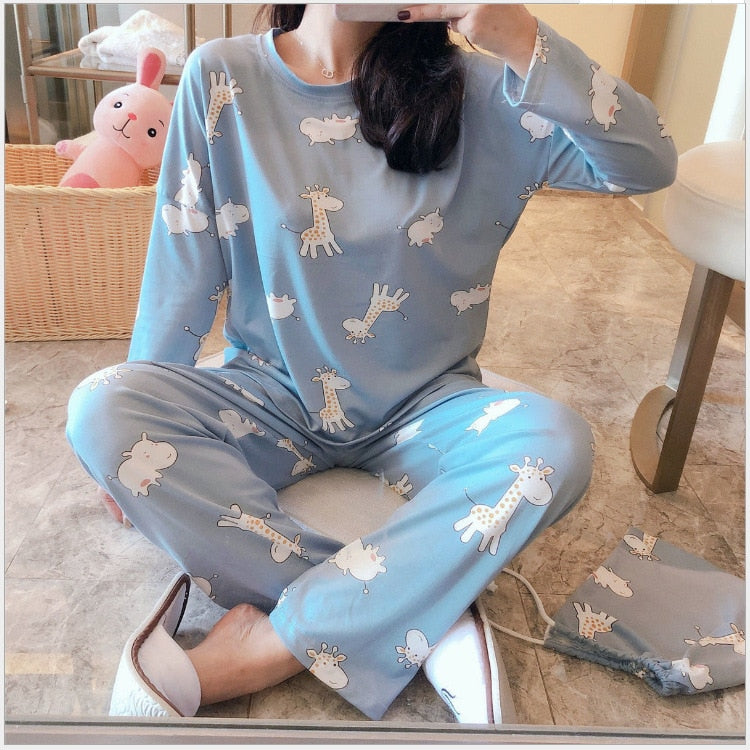 solvbao Women Pajamas Set Girl Sleepwear Pijama Long Women Pyjamas Suit Female Clothing Set  Nightwear