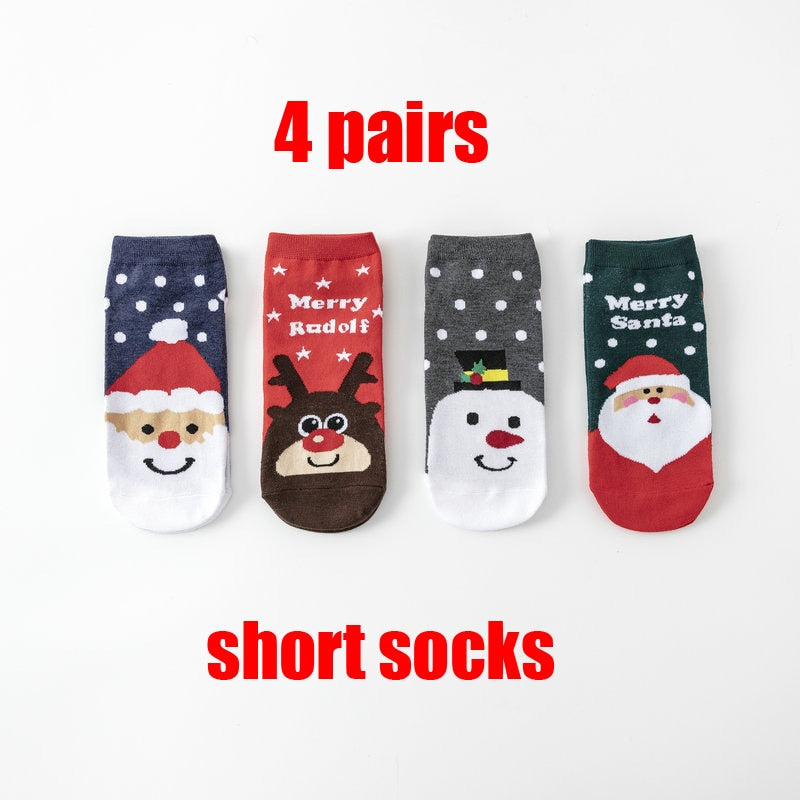 Christmas Gift 4 Pairs/Lot Casual Christmas Socks Cartoon Animal women Socks Cotton Happy funny Socks Korea cute socks Christmas Gift for women