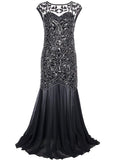 Vestidos Vintage Mujer Sequins Beading Long Evening Dresses Formal Round Neck Lace Long Sexy Women Party Special Occasion