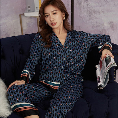 solvbao Women's Pajamas Set Luxury Style Flying Cranes Sleepwear Silk Like Nightie Leisure Home Clothes Nightwear Pyjamas Femme