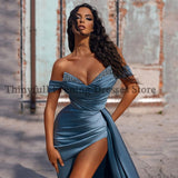 Sexy Prom Dresses  Off Shoulder Mermaid Evening Dress Side Slit Beading Saudi Arabia Cocktail Party Gown Plus Size