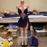 Sexy Sparkly Purple Sequin Prom Dress  Custom Made African Black Girl Short Party Gown