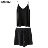 Christmas Gift  casual oversize Knitted Tracksuit  women knit camisole +shorts 2 Pieces knit Set female chic loose t-shirt + shorts suits