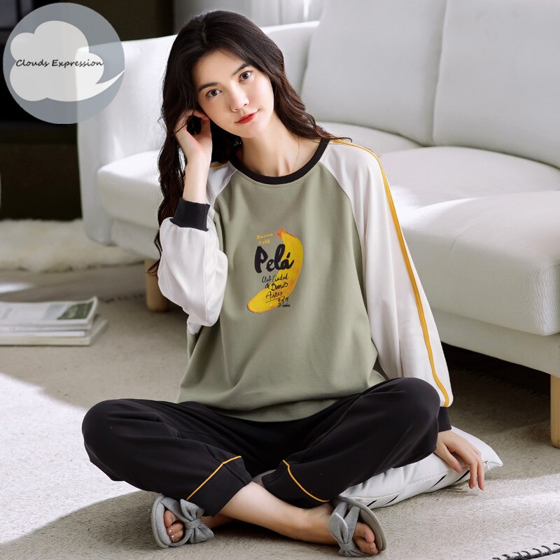 Spring Autumn Women's Sleep Lounge Pajama Long Sleeved Woman Pajama Set Cartoon Pyjamas Cotton Sleepwear M L XL XXL XXXL Fashion