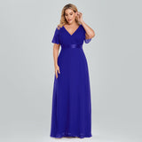 Plus Size Evening Dresses Long XUCTHHC Elegant A Line V Neck Ruffles Chiffon Formal Wedding Party Dress Robe De Soiree