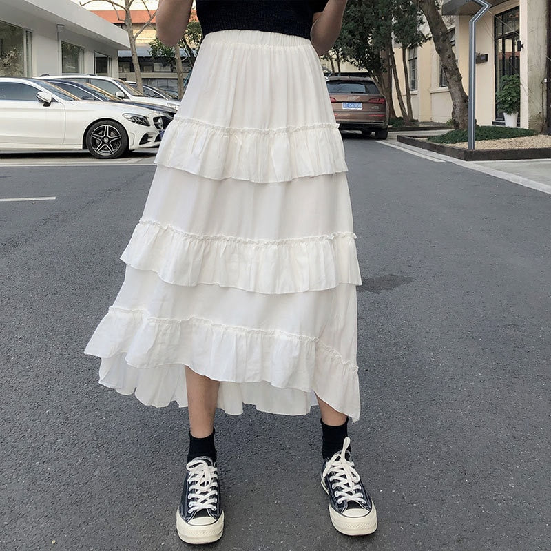 Christmas Gift  New Fashion Temperament Fairy Skirt Gentle Delicate Comfort Cake Skirt Female Solid Vintage Chiffon Skirt Jupe Femme 15632