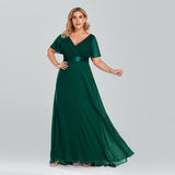 Plus Size Evening Dresses Long XUCTHHC Elegant A Line V Neck Ruffles Chiffon Formal Wedding Party Dress Robe De Soiree