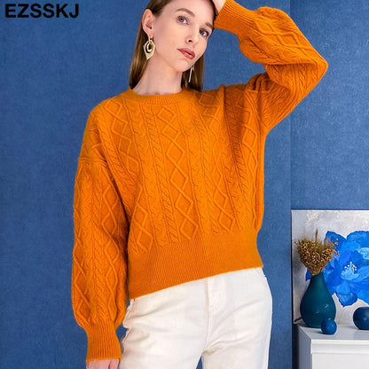 Christmas Gift Autumn Winter basic oversize thick Sweater pullovers Women  croped Coarse Needle Sweater pullovers female Long Sleeve