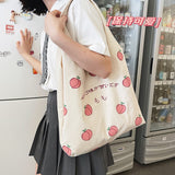 solvbao  Japanese Peach Print Tote Bag Large-capacity Shoulder Bag For Women Shopper Bag Canvas Bag Handbag Student Bags Bolsa Feminina