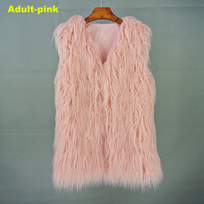 Christmas Gift  Autumn Winter Mother & Daughter Shaggy Faux Fur Vest Fashion Fluffy Sleeveless Waistcoat Outfits Street Fur Jacket Coats