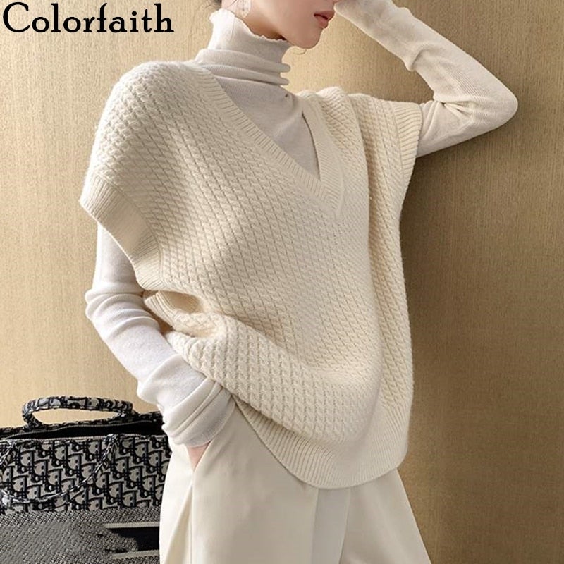 Christmas Gift   New Winter Spring Women Sweaters Pullovers Sleeveless Vest Waistcoat Vintage Oversize Wild Knitwear Tops SWV1158