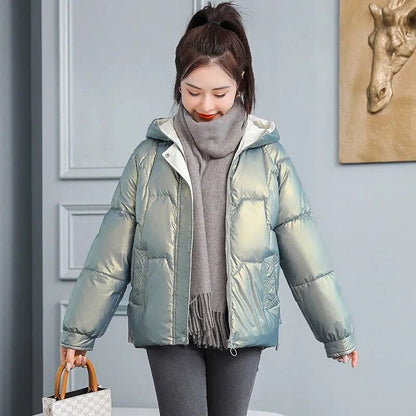 Christmas Gift  New Women's Coats Winter Jacket Fashion Glossy Hooded Jackets Parkas Thick Warm Female Cotton Padded Parka Coat Outwear