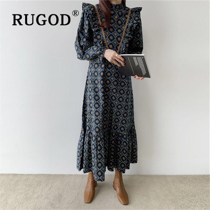 Christmas Gift  Spring Retro Korean Maxi Dress Solid Full Sleeves Top For Women Elegant Casual Loose Ladies Dresses Woman Party Night