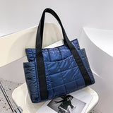 Back To College  Hit Winter Brand Textured Padded Design Duffel Women Bag Nylon Big Totes Plaid Shoulder Bags Designer Shopper Handbags