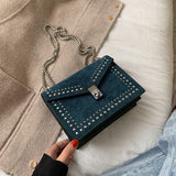 Back To College  Scrub Leather Brand Designer Shoulder Simple Bags For Women Chain Rivet Luxury Crossbody Bag Female Fashion Small Handbags