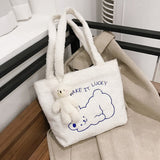 solvbao  Women's Bag New Plush Tote Bag For Women  Cartoon Embroidery Handbag Women Shoulder Bag Shopper Bag Winter Bags Bolsa Mujer