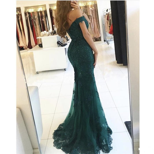 Solvbao  Mermaid Off The Shoulder Long Prom Dress Sweetheart Lace Appliques Sequined Women Evening Party Gowns  Vestidos De Fiesta