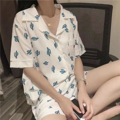 Cotton Home Suits Korean Sleepwear Plaid Print Pajamas for Women Summer  Pyjamas Girls Pijama Short and Long Sleeve Pjs Set