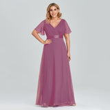 Plus Size Evening Dresses Long XUCTHHC Elegant A Line V Neck Ruffles Chiffon Formal Wedding Party Dress Robe De Soiree