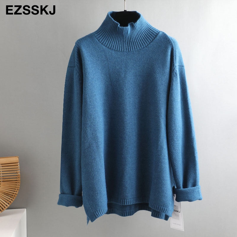 Christmas Gift Autumn Winter O-NECK oversize thick Sweater pullovers Women  loose cashmere  turtleneck Sweater Pullover female Long Sleeve