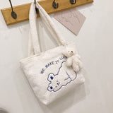 solvbao  Women's Bag New Plush Tote Bag For Women  Cartoon Embroidery Handbag Women Shoulder Bag Shopper Bag Winter Bags Bolsa Mujer