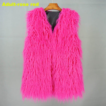 Christmas Gift  Autumn Winter Mother & Daughter Shaggy Faux Fur Vest Fashion Fluffy Sleeveless Waistcoat Outfits Street Fur Jacket Coats