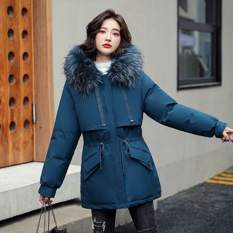 Christmas Gift  New Winter Jacket Artificial Fur Collar Women Jacket Parkas Plus Velvet Thick Overcoat Female Long Coats Outwear Plus Size