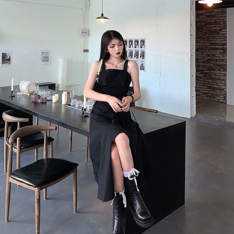 Christmas Gift  Fashion Korean Style Dress  Streetwear Women Summer Sundress Goth Gothic Punk Rock Harajuku Midi Dress Bandage Party