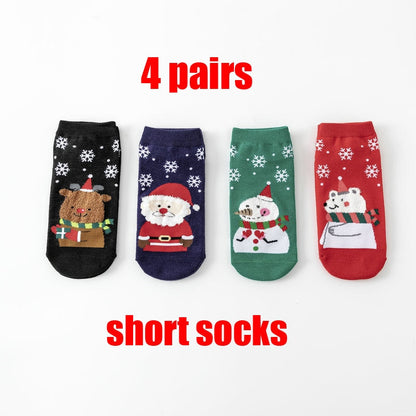 Christmas Gift 4 Pairs/Lot Casual Christmas Socks Cartoon Animal women Socks Cotton Happy funny Socks Korea cute socks Christmas Gift for women